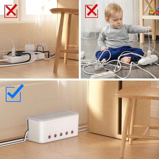 Cutie de cablu Organizator de cablu Tip Box-type Cu 5 prize Comutatoare individuale Ac 250v 16a 4000 W 4 sloturi Usb Sloturi sigure pentru bebeluși Montare pe perete 29 x 14 x 14 cm