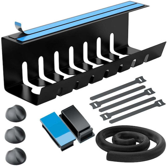 Newevo Organizator de Cabluri Sub Birou Metalic Rezistent Potrivit pentru Majoritatea Birourilor Bandă Autocolantă Cleme Autocolante Fără Găurire Dimensiune 43 X 12 X 12 Cm Negru