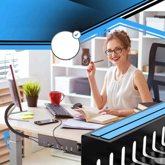 Newevo Organizator de Cabluri Sub Birou Metalic Rezistent Potrivit pentru Majoritatea Birourilor Bandă Autocolantă Cleme Autocolante Fără Găurire Dimensiune 43 X 12 X 12 Cm Negru