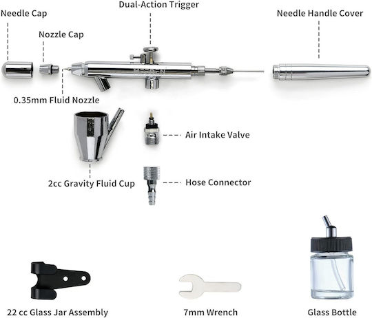 Set 3 Aerografe cu Acțiune Duală Ar30 Cu Duza de 0,5 Mm și Ceașcă de 7 Ml Ar35 Cu Duza de 0,25 Mm și Ceașcă de 2 Ml Aerograf Ar28 Alimentare prin Aspirație Cu Duza de 0,35 Mm Ceașcă de Sticlă de 5-22 Ml Art Modelare Tatuaje Decorare Tort