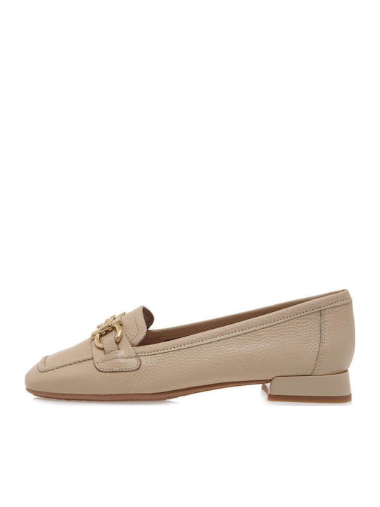 Leather Women's Moccasins in Beige Color