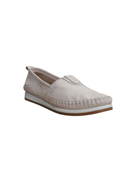 #ka23814 Leather Women's Moccasins in Beige Color