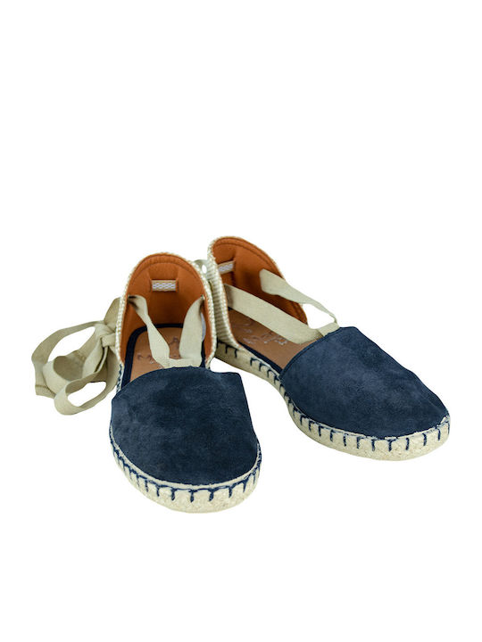 Women's Leather Espadrilles Navy Blue