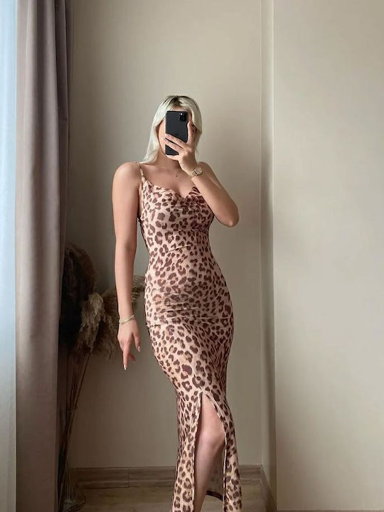 Summer Maxi Evening Dress Drape with Tearing Leopard