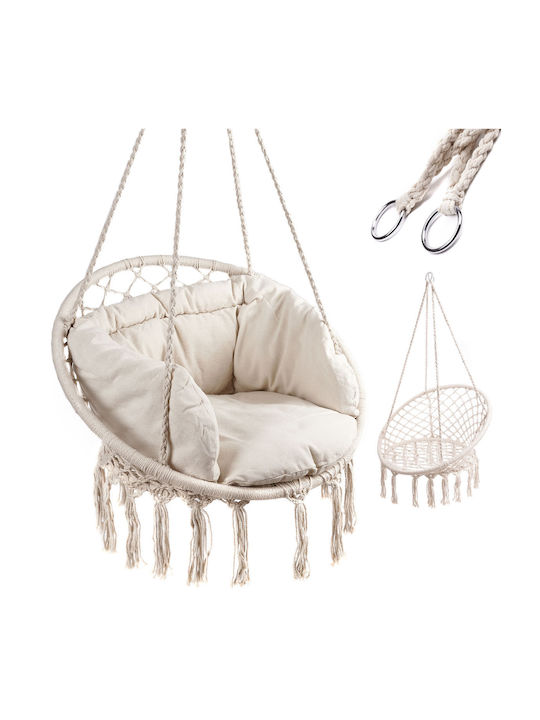 Hängende Garten- und Veranda-Schaukel-Polyrattan-Sessel mit Kissen Beige Traglast bis 150kg M80xB x H