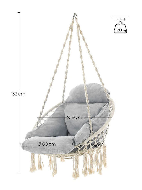 Leagăn suspendat fotoliu cu pernă material textil Bej Rezistență până la 120kg