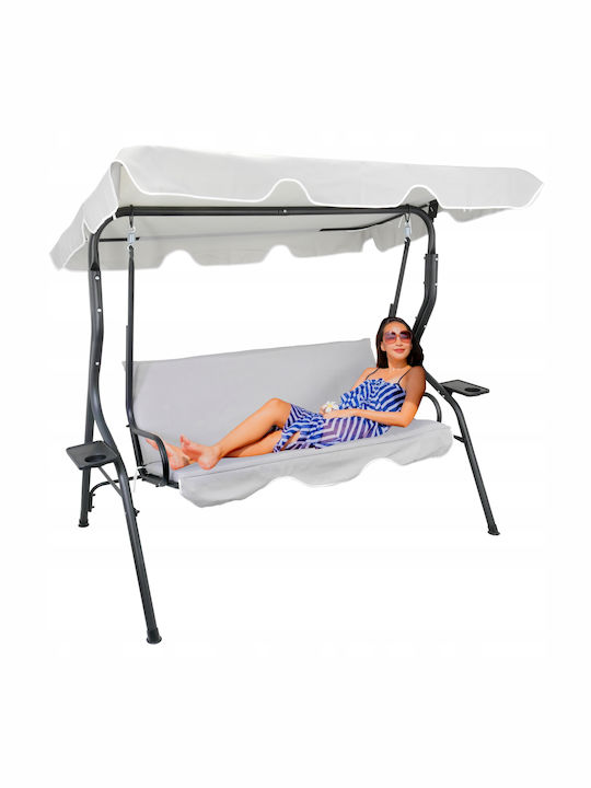 Garten & Veranda Schaukel mit Basis und Kissen 3 Sitze Kunststoff Gray Belastbarkeit bis 220kg