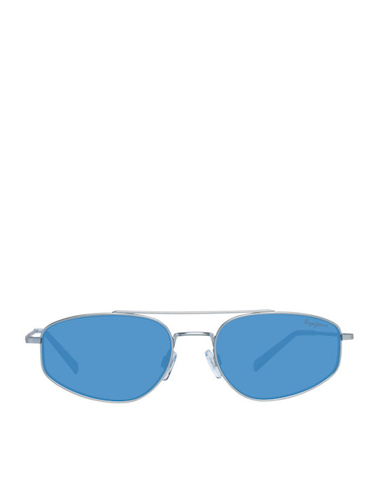 Pepe Jeans Unisex Sunglasses with Silver Metal Frame and Light Blue Lens PJ5178 C6