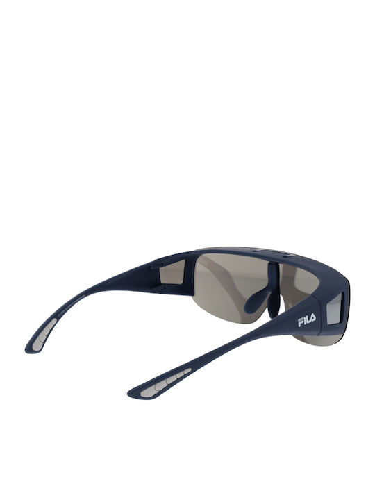 FILA Unisex Sunglasses with Blue Plastic Frame and Silver Mirror Lens