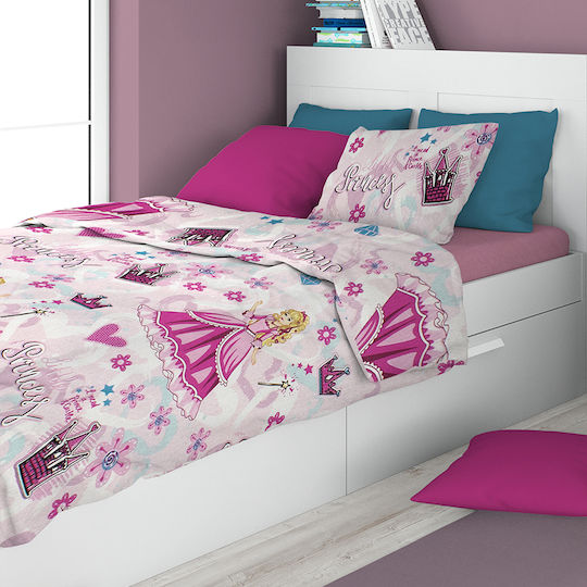Dimcol Princess 390 Kids Duvet Cover Single Cotton Pink 160x240cm