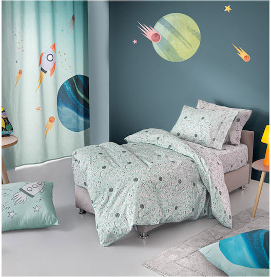 Guy Laroche Cosmic Set Kids Duvet Cover Single with Pillowcase Cotton Turquoise 165x225cm