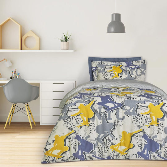 Das Home 4842 Set Kinderbettbezug Einzel mit Kissenbezug Grey/Yellow 160x240cm