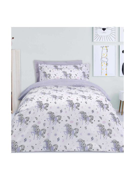 Das Home 4838 Set Kinderbettbezug Einzel mit Kissenbezug White/Lilac 160x240cm