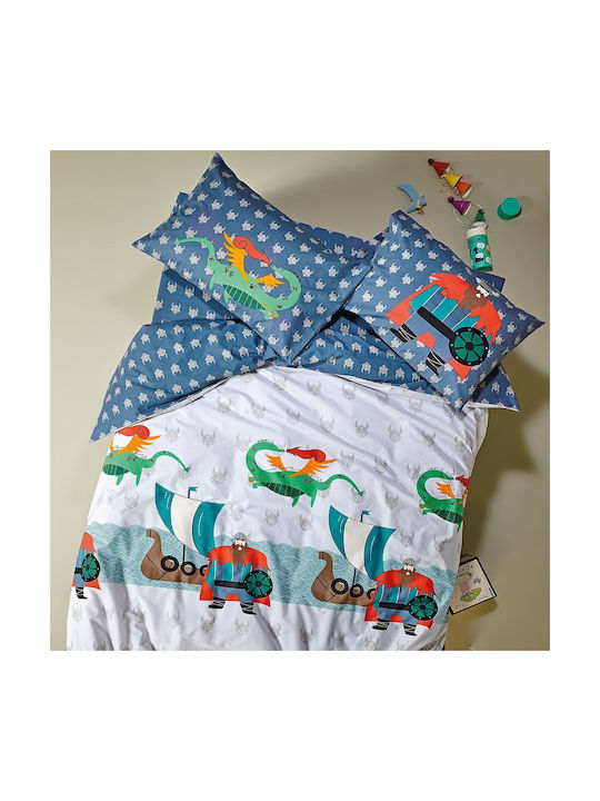 Kentia Viking Set Kids Duvet Cover Single with Pillowcase Cotton GREY- RED- BLUE- GREEN 160x240cm