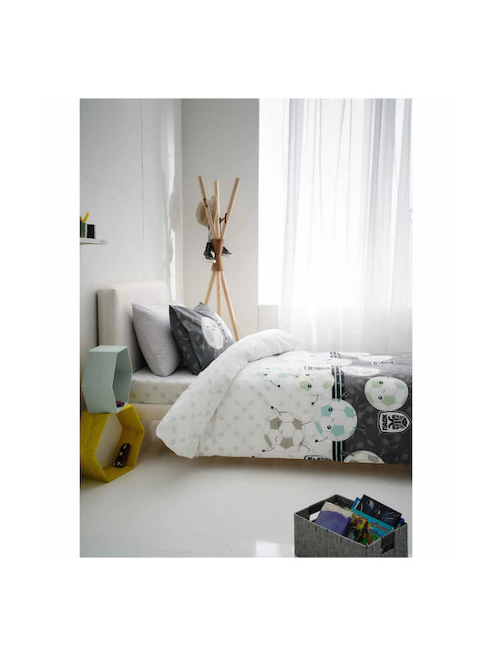 Vesta Home Paok Set Kids Duvet Cover Single with Pillowcase Cotton White-Black 170x240cm