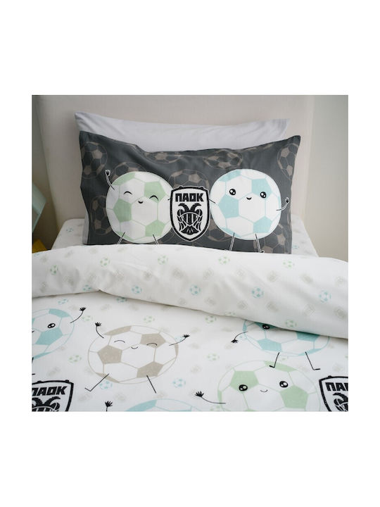 Vesta Home Paok Set Kids Duvet Cover Single with Pillowcase Cotton White-Black 170x240cm
