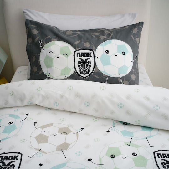 Vesta Home Paok Set Kinderbettbezug Einzel mit Kissenbezug Baumwolle White-Black 170x240cm