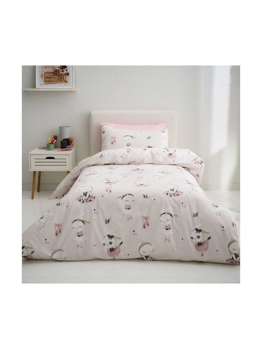 Vesta Home Ballarina Set Cearceaf Pentru Copii Single Cu Față De Pernă Din Bumbac Roz 170x240cm