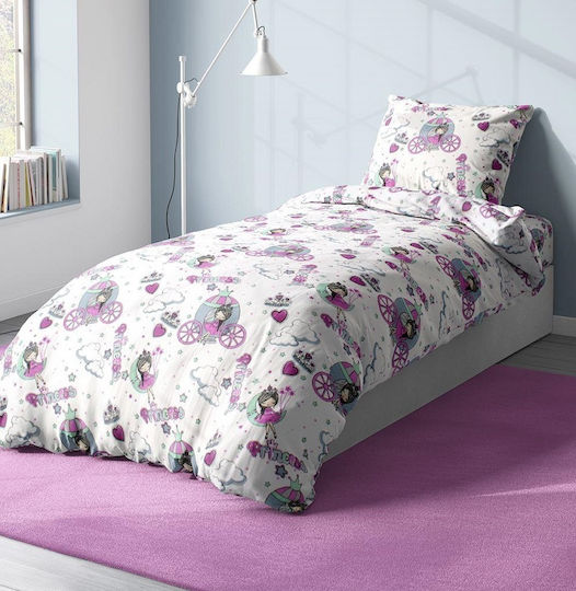 Dimcol Princess Kids Duvet Cover Single White-lila 160x240cm