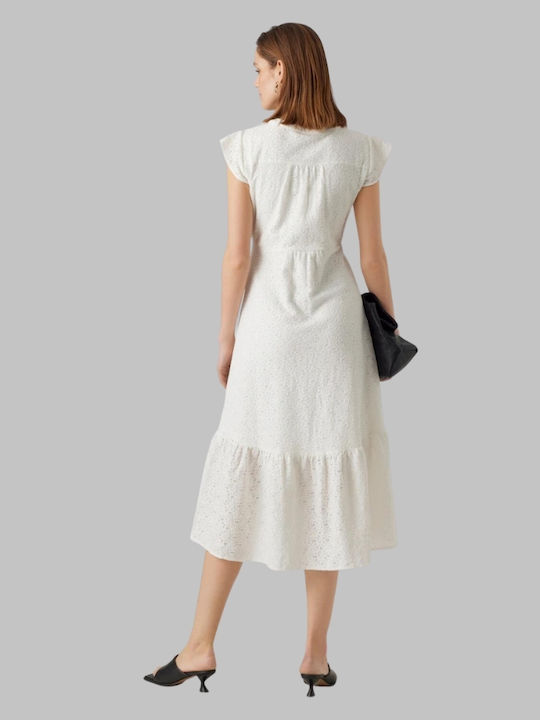 Summer Midi Shirt Dress Dress with Ruffle White