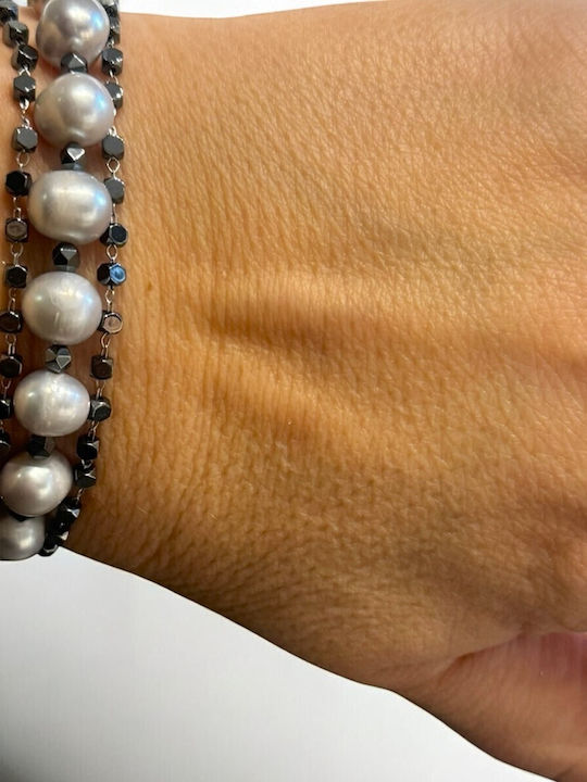 Damentrailing Armband Kette aus Stahl mit Perlen 19cm