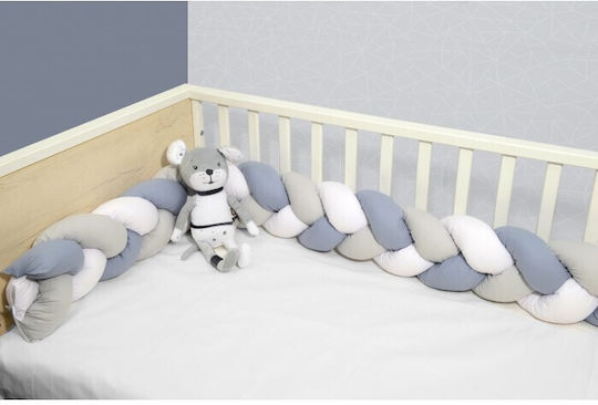 Baby Oliver Crib Bumpers Braided Inside Raf - White - Grey 20x200cm