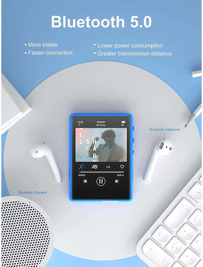 32 Gb MP3 Player Bluetooth 5.0 Ecran Tactil 2.4 Inch Difuzor Sunet Hifi Radio Fm Portabil Acceptă Card Până La 128 Gb Albastru