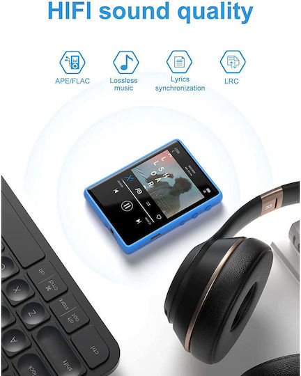 32 Gb MP3 Player Bluetooth 5.0 Ecran Tactil 2.4 Inch Difuzor Sunet Hifi Radio Fm Portabil Acceptă Card Până La 128 Gb Albastru