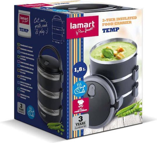 Lamart Lamart Set Inox Isolierte Lunchbox Schwarze Mit Fächern 14,7x14,7cm 3 Stücke