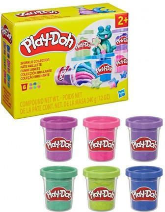 Hasbro Play-Doh Πλαστελίνη - Παιχνίδι Sparkle Compound Collection 2.0 για 3+ Ετών, 6τμχ