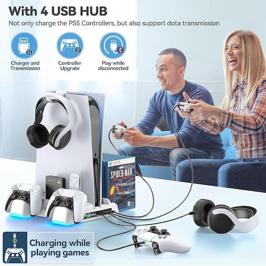 Suport Vertical De Răcire Playstation 5 Stație De Încărcare Funcție Controler Ps5 Lumini Rgb Led Hub Usb Suport Căști Sloturi Joc Oivo