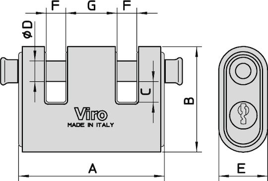 Viro Ατσάλινο Λουκέτο Τάκου με Κλειδί 2.5mm
