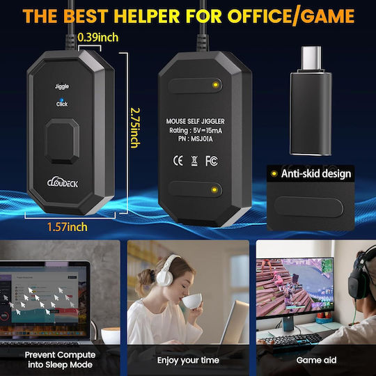 Jiggler Maus 2 In 1 Auto Klickfunktion Mausbewegungssimulation Undetectable Usb-c Adapter Plug & Play Computer Laptop Pc