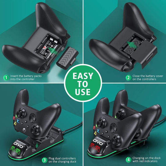 Set Stație De Încărcare Duală 2 Baterii 1300 Mah Compatibil Xbox One Xbox Series X S Controlere Cu Iluminare Led Negru