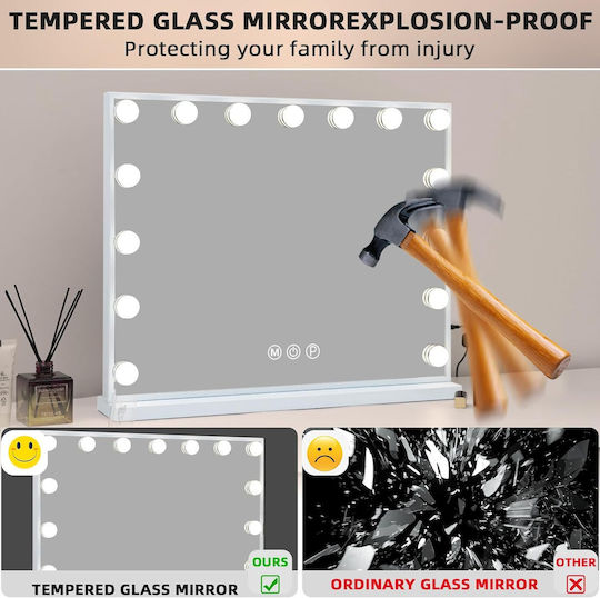 Makeup Mirror Wall with Light 48x48cm White