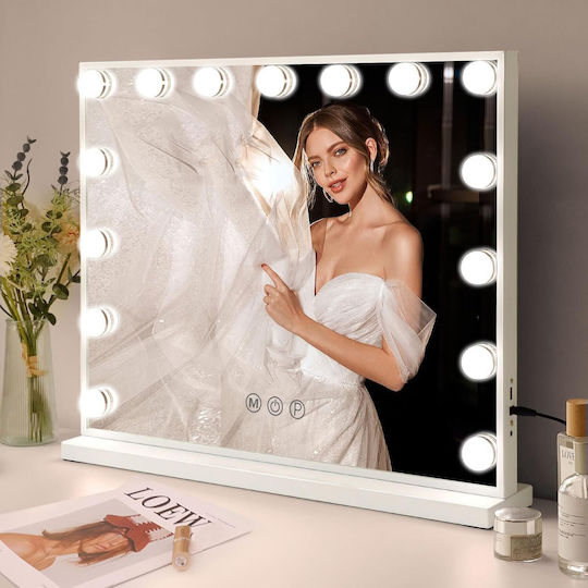 Makeup Mirror Wall with Light 48x48cm White