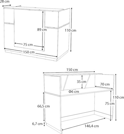 Megapap Gemini Επαγγελματικό Γραφείο Υποδοχής Π150xΒ70xΥ110cm