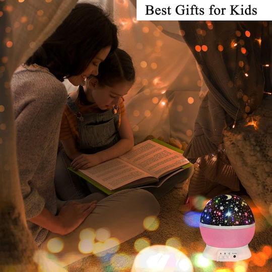 LED Drehend Kinderprojektorlampe Moon Star Rosa