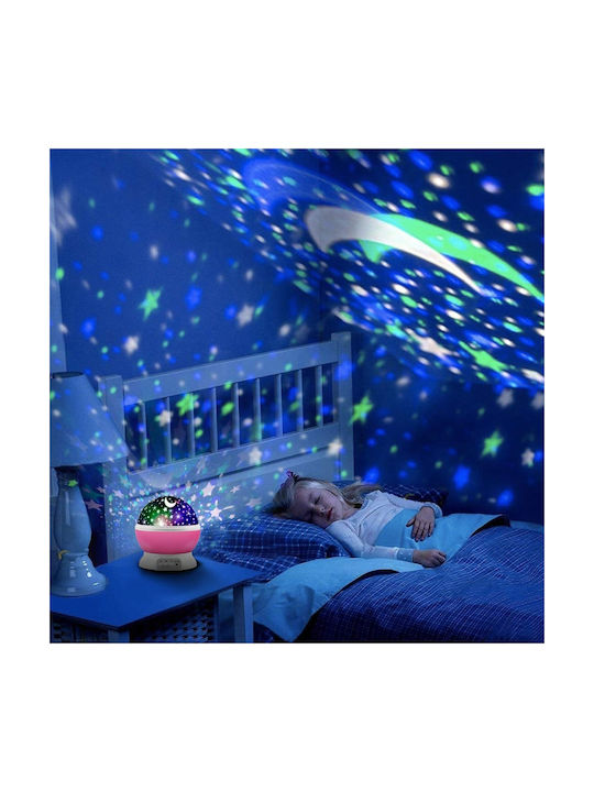 Led Περιστρεφόμενο Παιδικό Φωτιστικό Projector Moon Star Ροζ