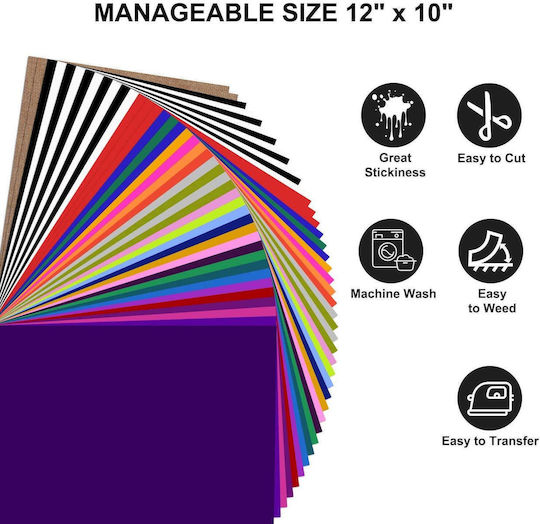 Set 40 Foaie de Vinil pentru Transfer Termic Film Plotter 30.5 Cm X 25.4 Cm Multicolor Pentru Tricouri și Materiale Textil 2 Bucăți Teflon