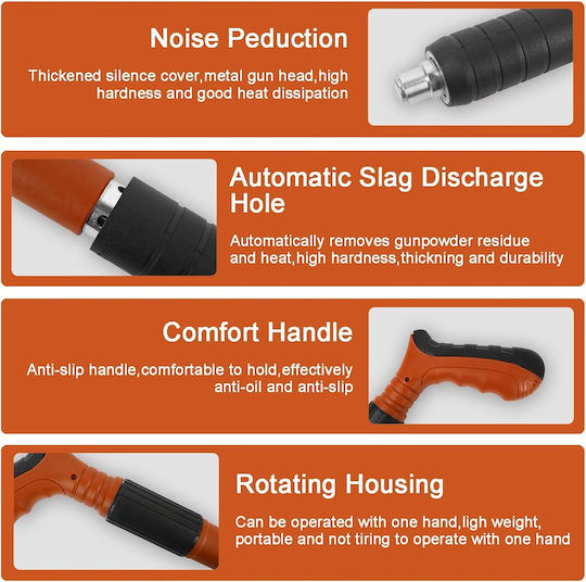 Manual Nail Gun Tool Fixing Nails Bolts 100 Round Nails 3 Power Levels Wood Concrete Iron Wall Ceiling Floor Orange