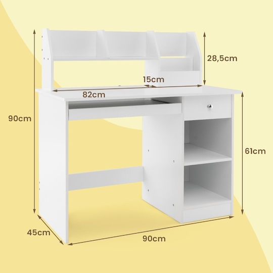 Kinderschreibtisch mit Bibliothek aus Melamin Weiß 90x45x90cm