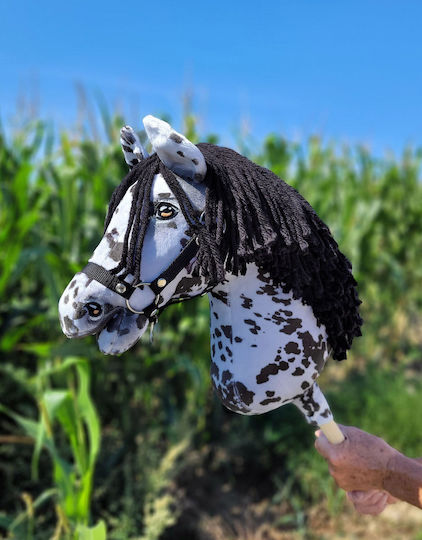 Hobby Horse Large Premium Stick Horse Tarantula Pattern Black White Black Mane A3