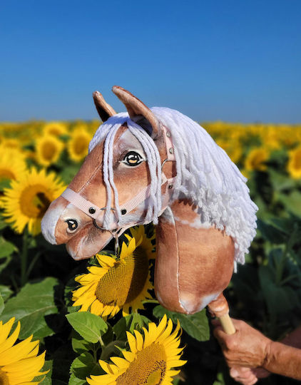 Голяма Премиум Пръчка Кон Hobby Horse На Петна Тобиано С Бяла Грива A3