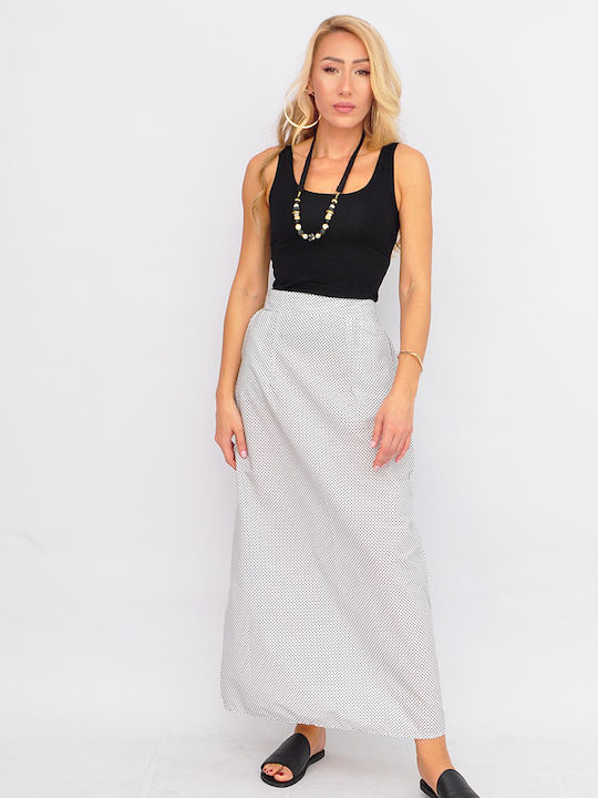 High-waisted Maxi Skirt Polka Dot White