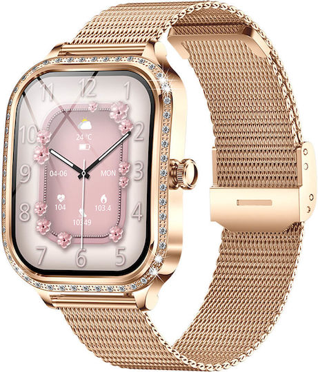 Microwear MK88 Smartwatch με Παλμογράφο (Gold Steel)