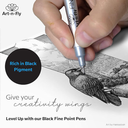 6 Stilouri Fineliner Profesionale Art-n-fly Impermeabile pentru Sprâncene în Nuanță Neagră