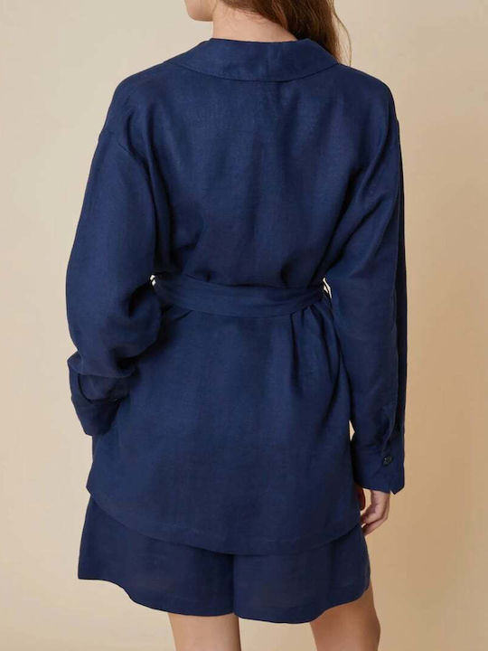 Women's Linen Long Sleeve Shirt Navy