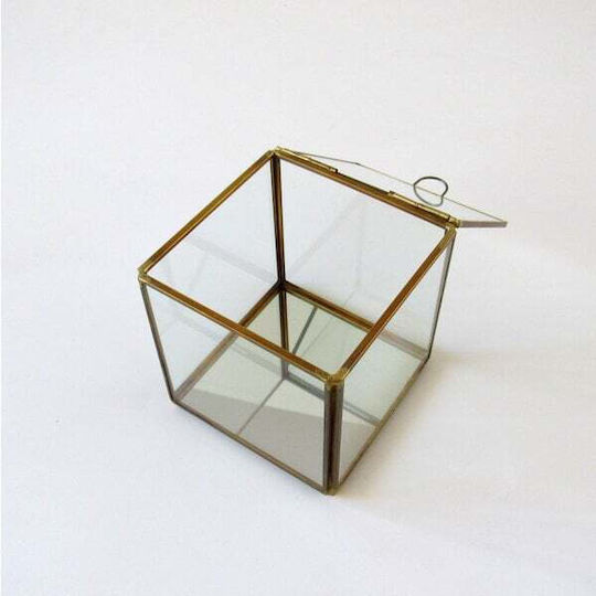 JK Home Decoration Glass Decorative Box Transparent/Gold 10x10x10cm