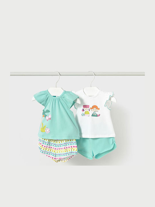 Kids' Set with Shorts Summer 4pcs White/Turquoise Mermaid Set